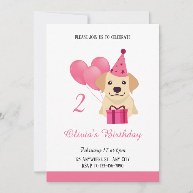 Cute Labrador Retriever Girl Birthday-inbjudan Inbjudningar (Framsida)