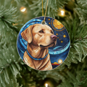 Cute Labrador Retriever-glaset Himmel Sol Julgransprydnad Keramik