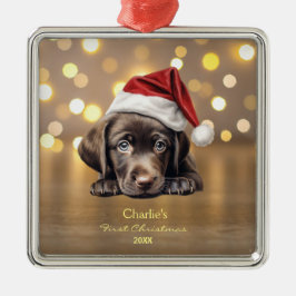 Cute Labrador Retriever Hund Santa Hat jul Julgransprydnad Metall