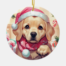 Cute Labrador Retriever med pastellhatt och scarf Julgransprydnad Keramik