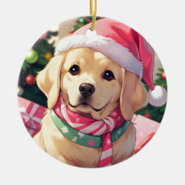 Cute Labrador Retriever med pastellhatt och scarf Julgransprydnad Keramik