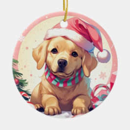 Cute Labrador Retriever med pastellhatt och scarf Julgransprydnad Keramik