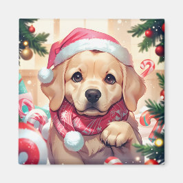 Cute Labrador Retriever med pastellhatt och scarf Magnet