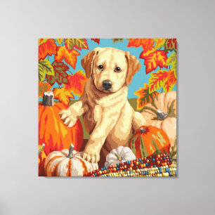 Cute Labrador Retriever Puppy Autumn Harvest Canvastryck