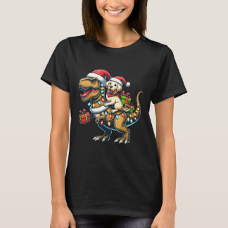 Cute Labrador Retriever Puppy Rides TRex i Santa T Shirt