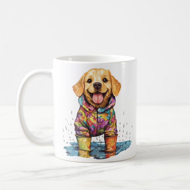 Cute Labrador Retriever Rain Puddle Kaffemugg (Vänster)