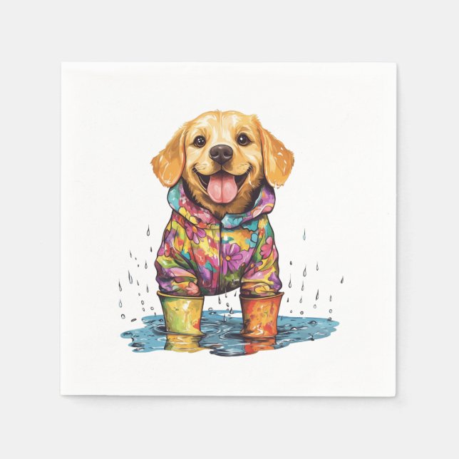 Cute Labrador Retriever Rain Puddle Pappersservett (Framsidan)