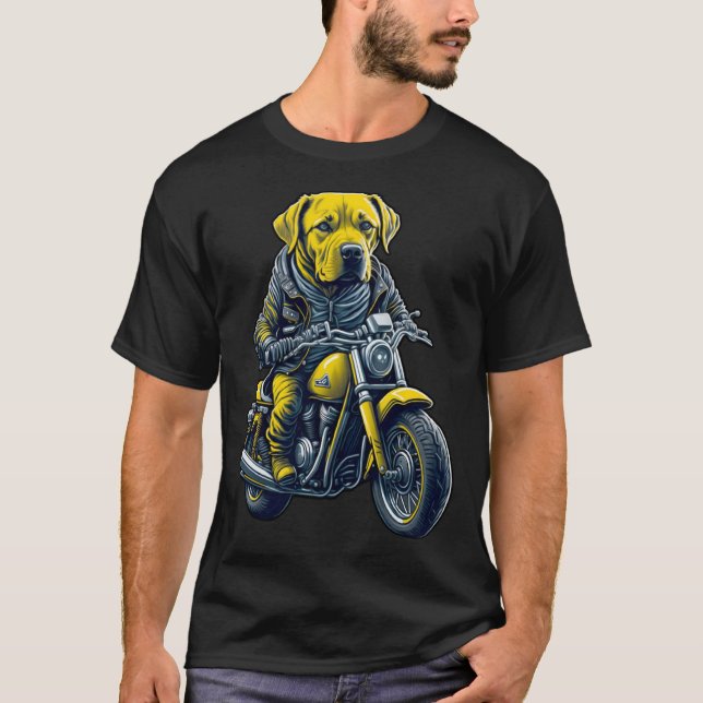 Cute Labrador ride on a motorcycle  Christmas T Shirt (Framsida)