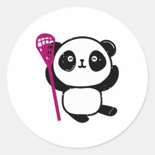 Cute Lacrosse Girl Panda med Lax Stick Lacrosse Runt Klistermärke