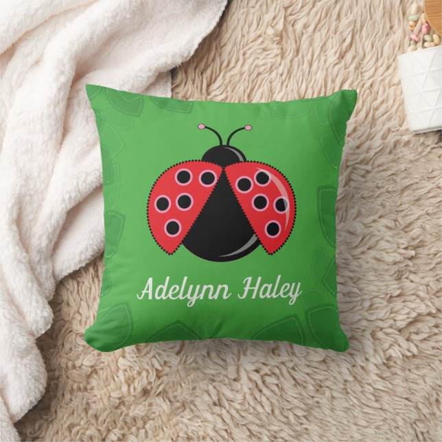 Cute Lady Bug Baby Birth Stats Throw Pillow Kudde (Filt)