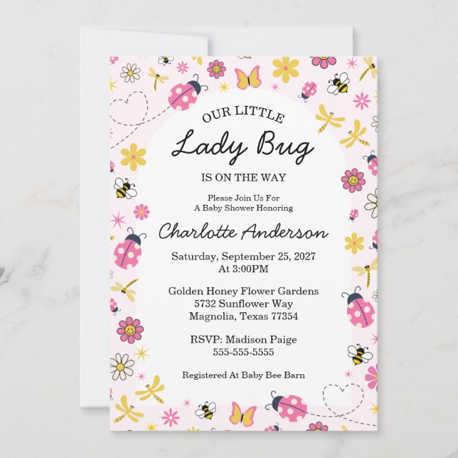Cute Lady Bug Pink Girl Baby Shower Inbjudningar (Framsida)