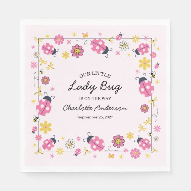 Cute Lady Bug Pink Girl Baby Shower Pappersservett (Framsidan)