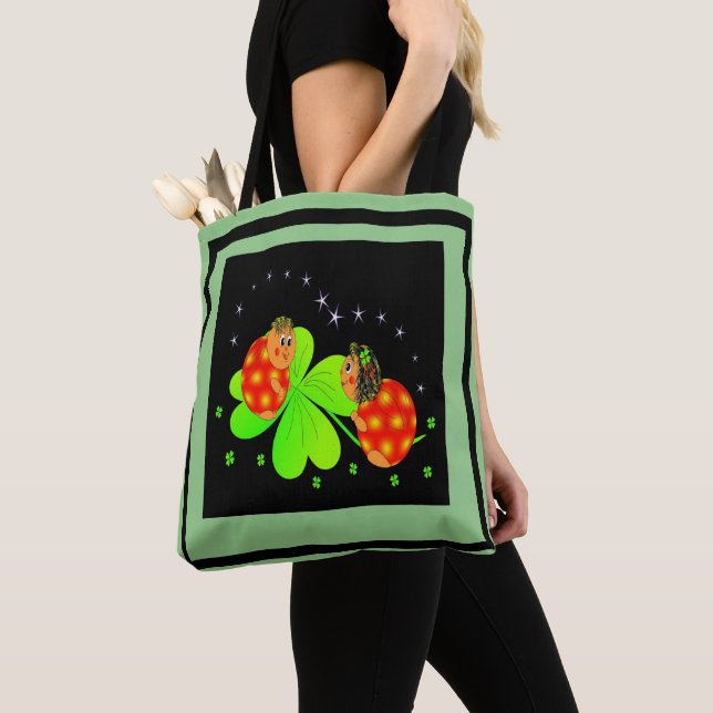 Cute Ladybird Shamrock Tote Bag Tygkasse (Närbild)