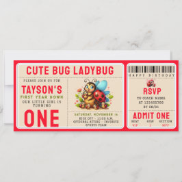 Cute Ladybug 1:a födelsedag | Kryp Theme Biljett Inbjudningar