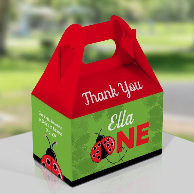 Cute Ladybug 1:a födelsedag Party Gable Box för fl Presentaskar (Skapare uppladdad)