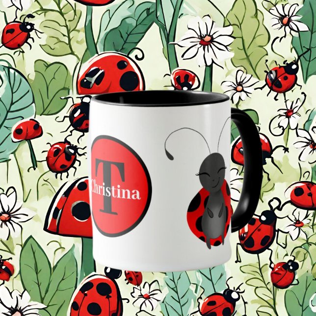 Cute ladybug älskare monogram Mugg (Skapare uppladdad)