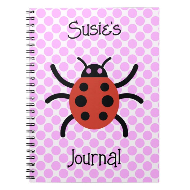 Cute Ladybug Art på Rosa Personal Namn Journal Anteckningsbok (Framsidan)