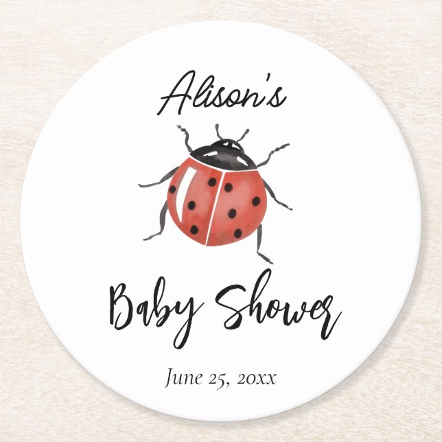 Cute Ladybug Baby Shower Underlägg Papper Rund (Framsidan)