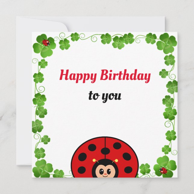 Cute Ladybug Birthday Flata Card (Framsida)
