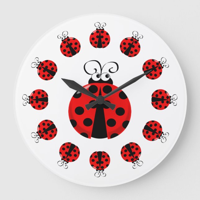 Cute Ladybug Clock Stor Klocka (Framsida)