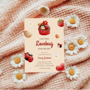 Cute Ladybug Cuptårta Flowers Baby Shower Inbjudningar