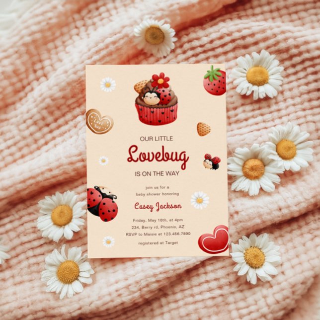 Cute Ladybug Cuptårta Flowers Baby Shower Inbjudningar (Skapare uppladdad)