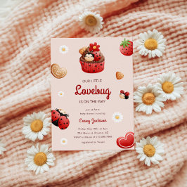 Cute Ladybug Cuptårta Flowers Baby Shower Inbjudningar