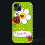 Cute ladybug-flickor namn grönt Red ipad case<br><div class="desc">Cute original red ladybug/ladybird på en grönt polka blommar ungar i pad. Läser Isabella eller du kan anpassa dig med ditt eget namn. Helt designad av Sarah Trett.</div>