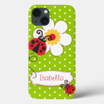 Cute ladybug-flickor namn grönt Red ipad case