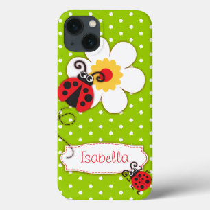 Cute ladybug-flickor namn grönt Red ipad case
