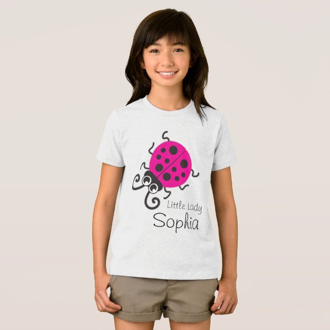 Cute ladybug-flickor namn rosa vit t-shirt (Framsida Full)