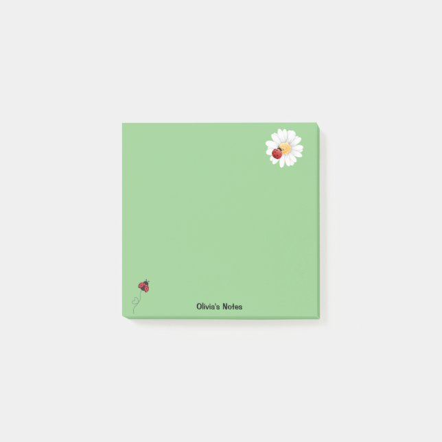 Cute Ladybug Flower-övertoning Personlig namn Post-it Block (Framsida)