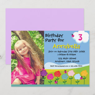 Cute Ladybug Garden Birthday-inbjudan för flickor Inbjudningar