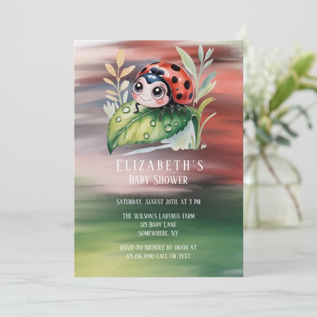 Cute Ladybug Girl Baby Shower  Inbjudningar (Stående Fram)