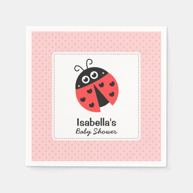 Cute Ladybug Girl Baby Shower Party Supplies Pappersservett (Framsidan)