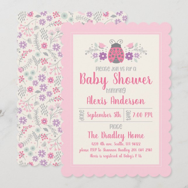 Cute Ladybug Girl Shower-inbjudan Inbjudningar (Fram/baksida)