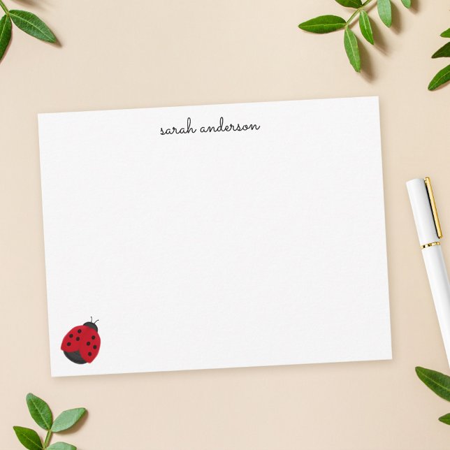Cute Ladybug Kids Personlig Stationery Anteckningskort (Skapare uppladdad)