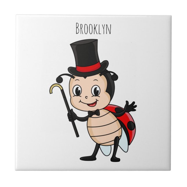 Cute ladybug med top hat och slit-tecknad kakelplatta (Framsidan)