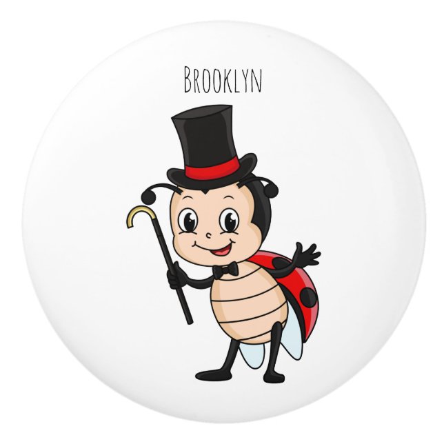 Cute ladybug med top hat och slit-tecknad knopp (Framsidan)