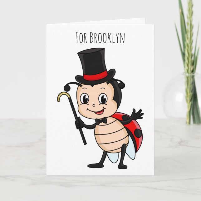Cute ladybug med top hat och slit-tecknad kort (Framsida)