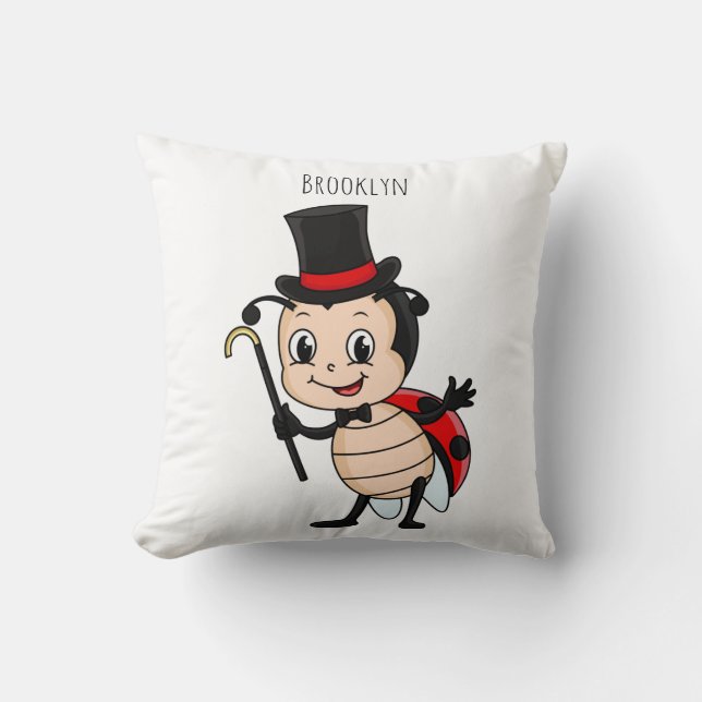 Cute ladybug med top hat och slit-tecknad kudde (Framsida)