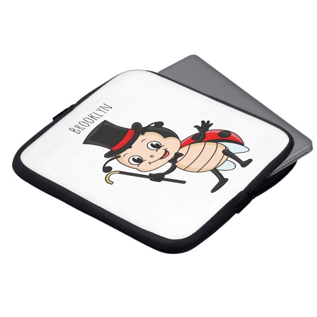 Cute ladybug med top hat och slit-tecknad laptop fodral (Framsida topp)