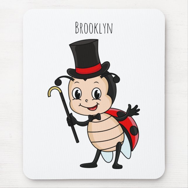 Cute ladybug med top hat och slit-tecknad musmatta (Framsidan)