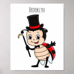 Cute ladybug med top hat och slit-tecknad poster