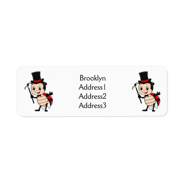 Cute ladybug med top hat och slit-tecknad returadress etikett (Framsidan)
