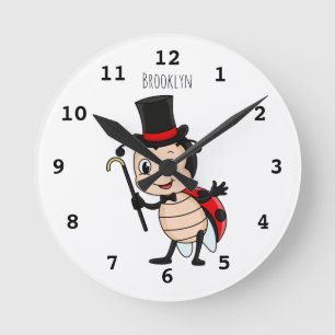 Cute ladybug med top hat och slit-tecknad rund klocka