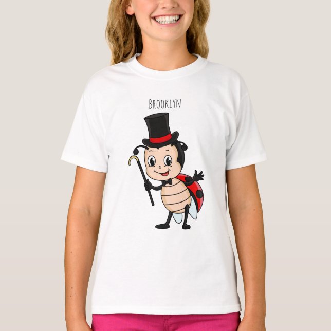 Cute ladybug med top hat och slit-tecknad t shirt (Framsida)