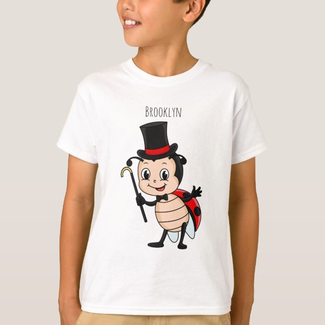 Cute ladybug med top hat och slit-tecknad t shirt (Framsida)