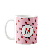 Cute Ladybug Mönster Monogram i Rosa och Red