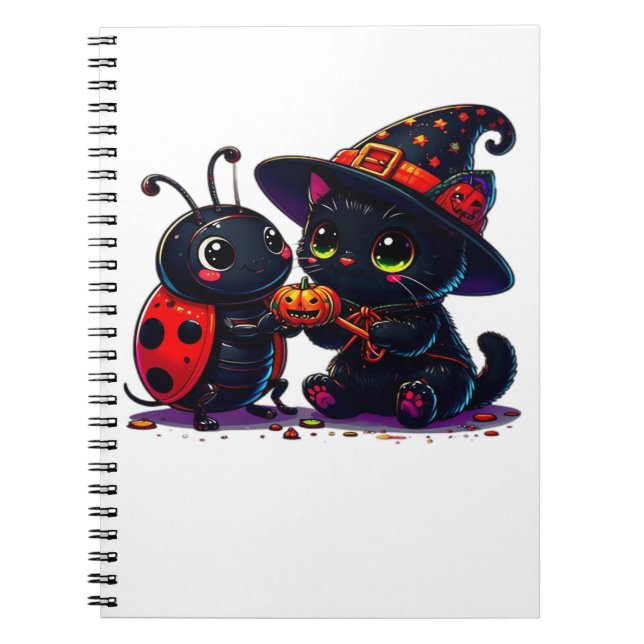 Cute Ladybug och Black Cat Halloween Classic T-Shi Anteckningsbok (Framsidan)
